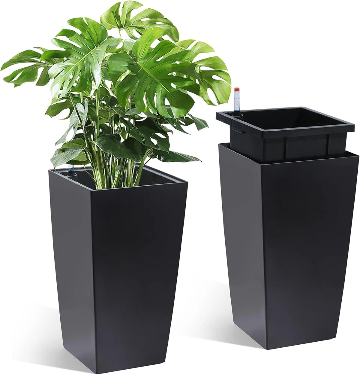 Rectangular Planters Set of 2, Large Plant Pots with Drainage Holes＆Water Level Monitor for Outdoor Indoor Patio Porch Rooms