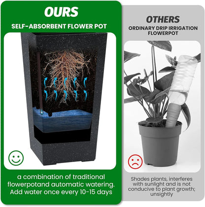 Rectangular Planters Set of 2, Large Plant Pots with Drainage Holes＆Water Level Monitor for Outdoor Indoor Patio Porch Rooms