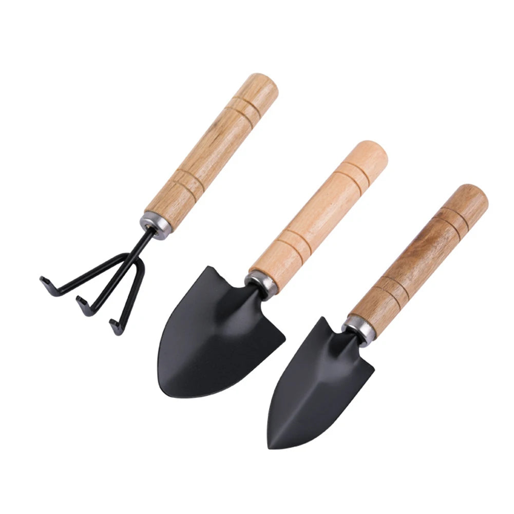 3Pcs Shovel Rake Spade Set Small Rake Shovel Spade Multifunction Garden Tool Sets Wooden Handle Hand Planting Tools for Kids