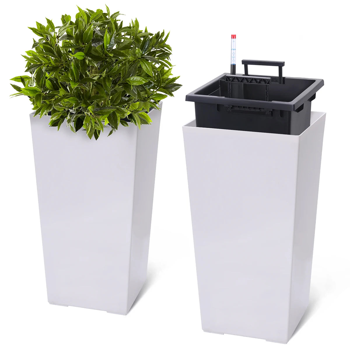 Rectangular Planters Set of 2, Large Plant Pots with Drainage Holes＆Water Level Monitor for Outdoor Indoor Patio Porch Rooms