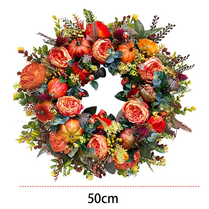 45/50cm Autumn Harvest Wreath Artificial Pumpkin Wreath Front Door Autumn Wreath for Thanksgiving Harvest Halloween Party Decor
